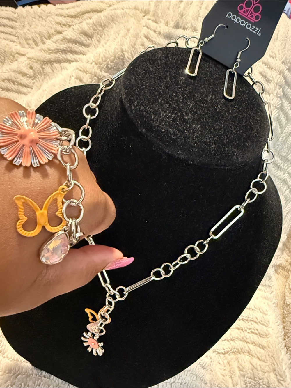 NWT Aerial Orange/Silver Charm Necklace, Earrings & Bracelet Set-3Fer! - Picture 10 of 10